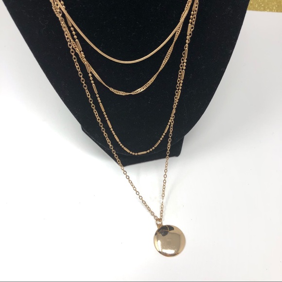 NEW 4 Strand Gold Toned Layered Disc Necklace 0211 - Picture 2 of 4